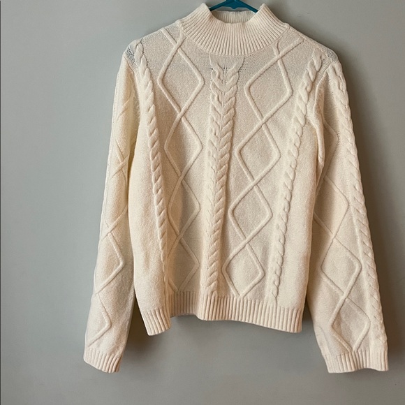 LOFT Cream Cable Knit Mock neck Sweater - Picture 1 of 5